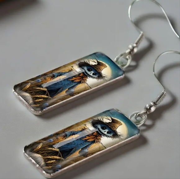 2/30$ Or 3/$35 NEW Colorful Fall Festive Scarecrow  Art Crystal Glass Earrings - Picture 3 of 4